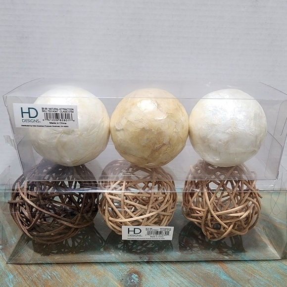 2 sets decorative spheres twig wicker & faux shell balls decor - Picture 6 of 9